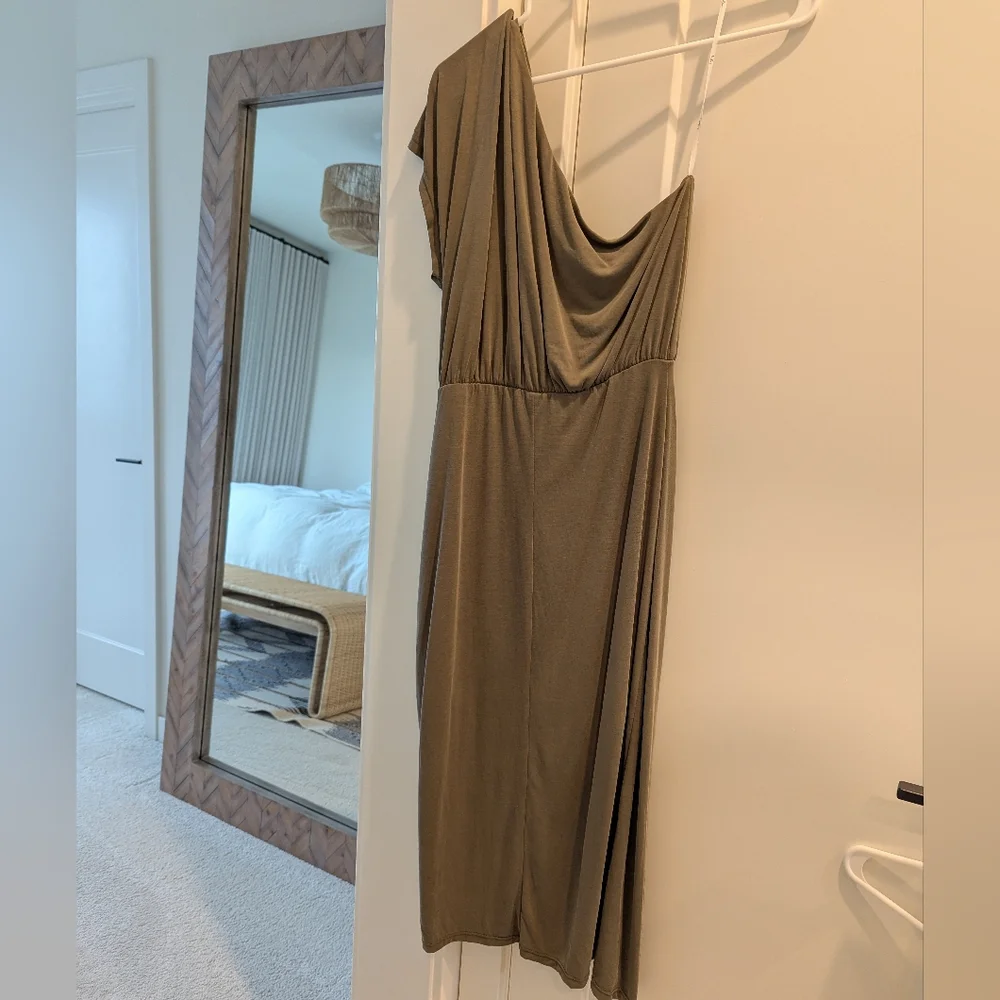 Lulus Raise a Glass Olive Green One-Shoulder Midi Dress - Picture 7 of 8